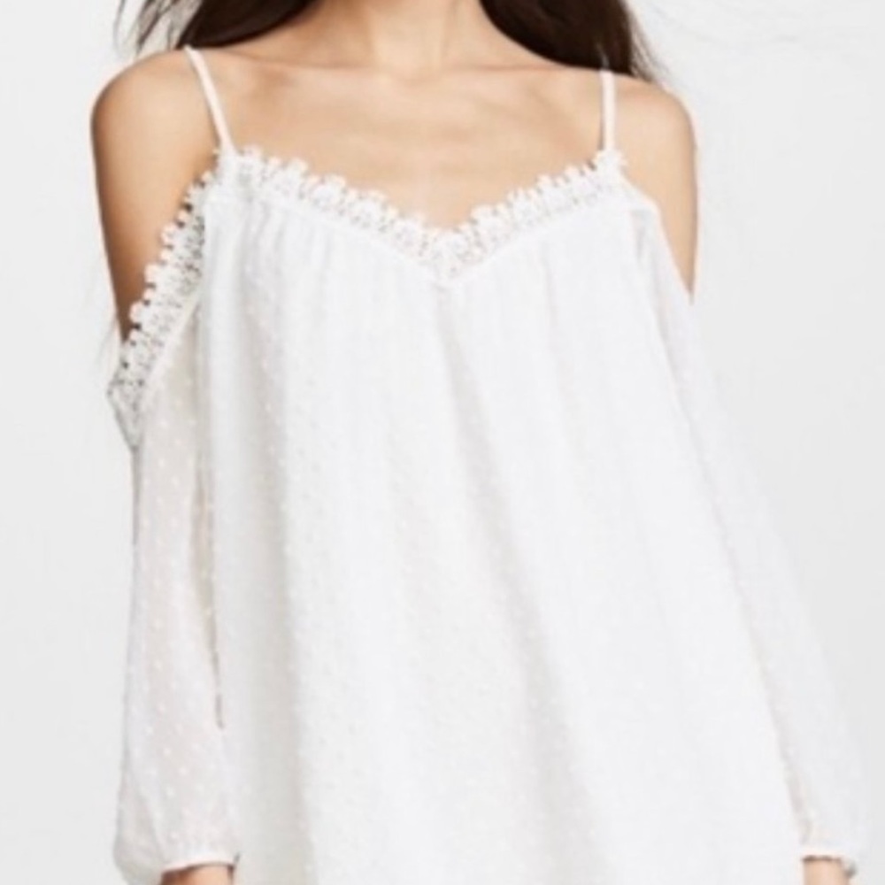 BB Dakota White Swiss Dot Cold Shoulder Top